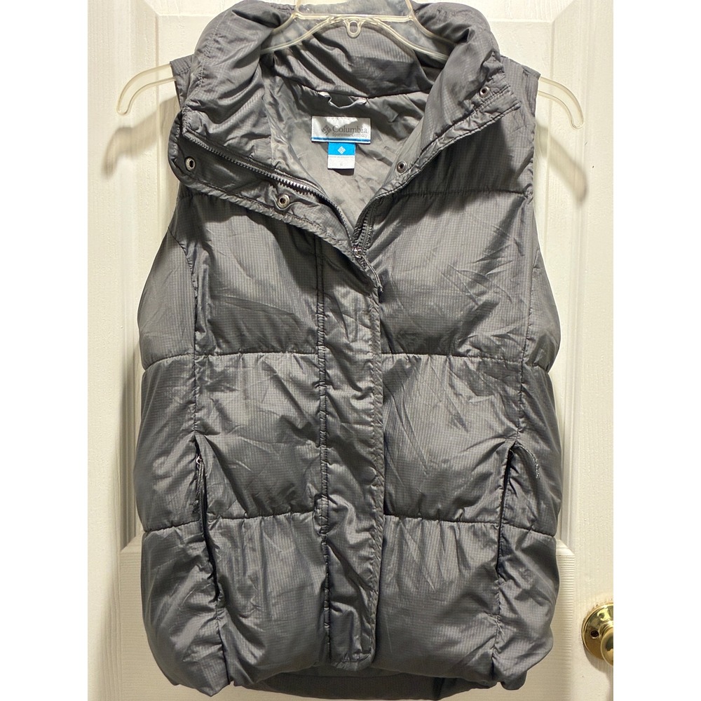 Columbia Gray Puffer Vest Womens Small Ripstop Quilted Full Zip